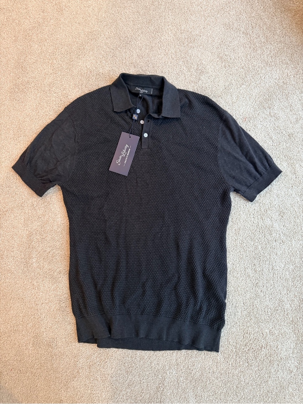 State & Liberty Black Short-Sleeve Textured Polo